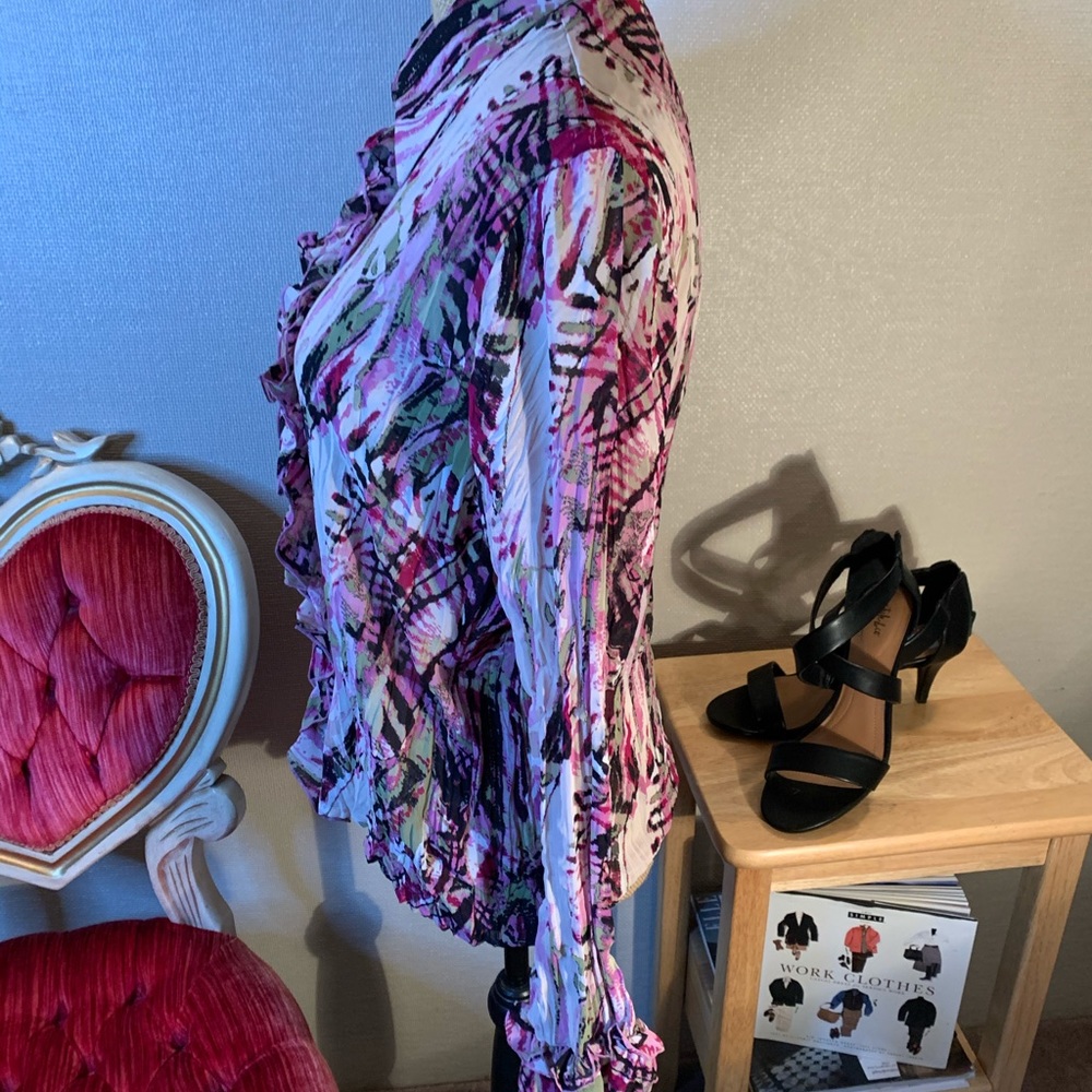 Le Caviar Ruffled Button Down Blouse - image 7